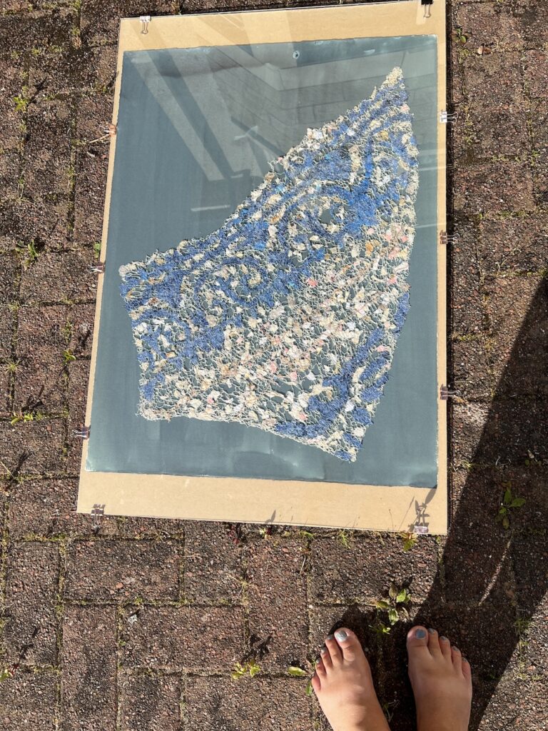 Gillian Cooper textile artist - cyanotype in progress